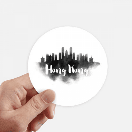 HongKong China Landmark Ink City Painting Sticker Round Wall Suitcase Laptop Label Bumper