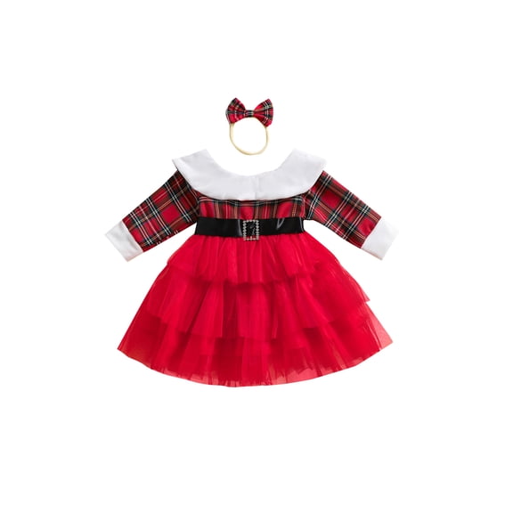 Toddler Baby Girls Christmas Dress Set Tulle Fur Trim Long Sleeve Tutu Dress Fall Winter Princess Dress with Headband