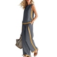 thumbnail image 5 of VBVC Women's 2 Piece Sleeveless Contrast Sweatsuit,Cotton Matching Set For Women,Ladies Brethable Tank Top and Wide Leg Pants with Pockets,Dark Gray,S-2XL, 5 of 10