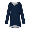 thumbnail image 4 of Tuphregyow Plus Size Women's V-Neck Tunic Top - Solid Color Pleated Long Sleeve Casual Shirt Navy M, 4 of 5
