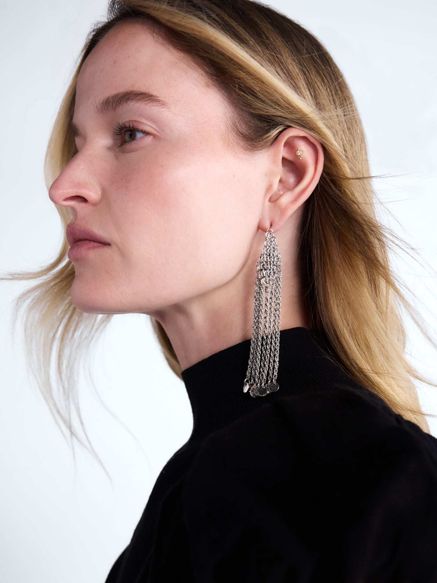 Scoop Chainmail Fringe Earrings, Silver-Tone