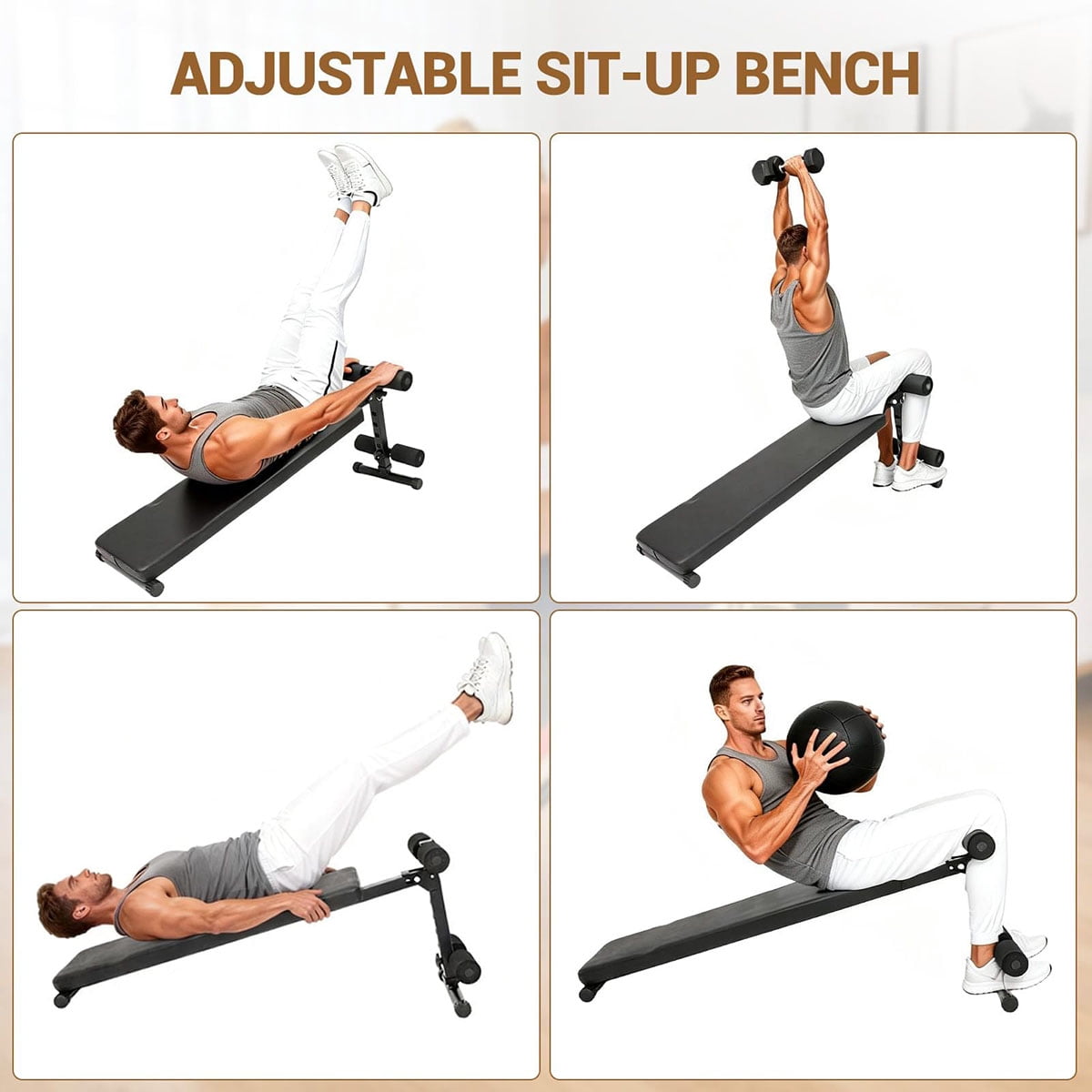 Soonbuy Adjustable Sit Up Bench for Home Gym, Abdominal Workout Bench with Extra Thick Pads, Decline Ab Bench for Core Strength Training, 220 LBS Weight Capacity
