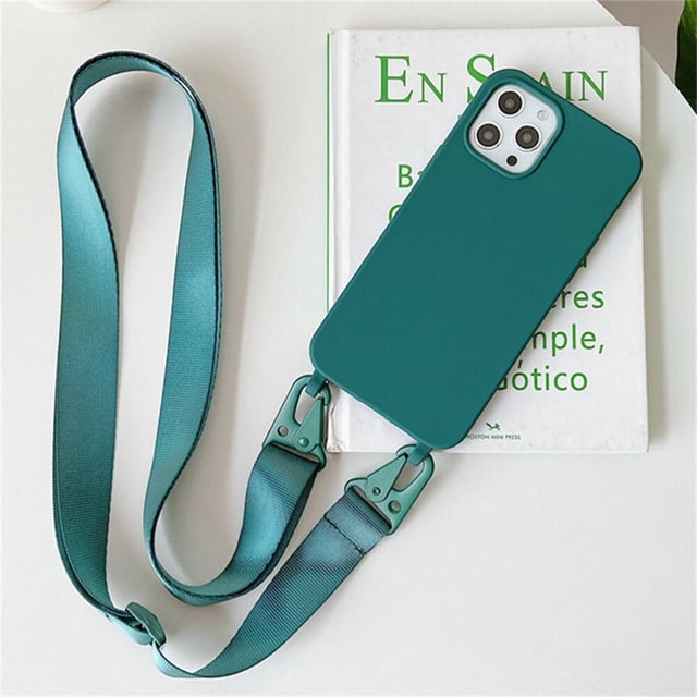 Funda de silicona mate con correa de collar cruzado para iPhone, 15, 14 Pro Max, 11, 12, 13 Mini, XR, X, XS, 7, 8 Plus, SE, cubierta a prueba de golpes