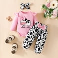 thumbnail image 2 of HCNTES Baby Girl Clothes Toddler Baby Girl Clothes Newborn Infant Outfits Ruffle Cartoon Cow Prints Romper Bodysuit + Soft Long Pants + Cute Headband Sets For 3 6 9 12 18 Months Dailywear, 2 of 6
