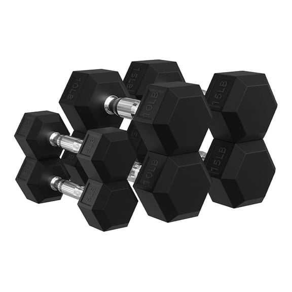 Rubber Encased Hex Dumbbells with Optional Rack, 10 15 20LB Pairs and 5, 10 and 15 Pairs Weight Sets for Home Gym