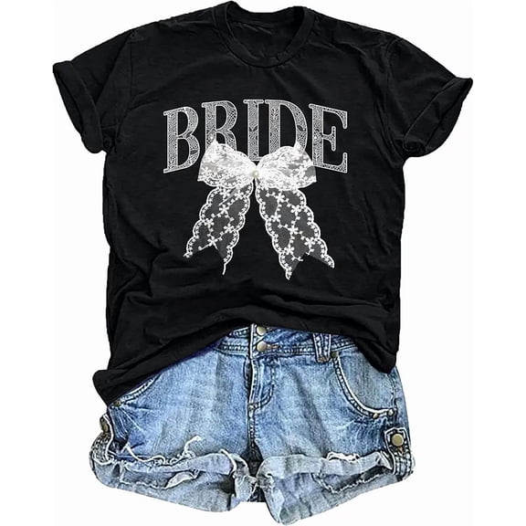 Lace Bow Bride Engagement Party Women Short Sleeve Graphic T-Shirt