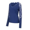 thumbnail image 4 of HNMKIU Women's V-Neck Pullover Blouse with Lace Long Sleeve Shirts for Women Off Shoulder Style Commuting Casual Top Z01_Blue，M, 4 of 9