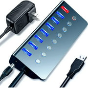 Powered USB Hub,LOBKIN 7-Port USB Hub 3.0 Powered | 1 Smart Charging Port | Multi USB Port Expander with Individual
