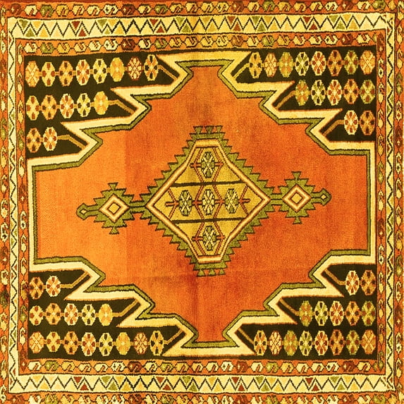 Ahgly Company Machine Washable Indoor Square Persian Yellow Traditional Area Rugs, 5' Square