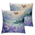 thumbnail image 2 of Acheng Lilac Throw Pillow Covers Scenic Cottagecore Landscape Floral Mountain Butterfly Country Blue Green Purple Washable Soft Decor Living Room Sofa Couch Square Pillow Covers Zippered ,2 Pcs White, 2 of 6