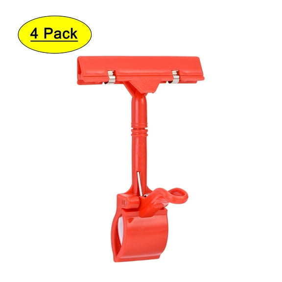 Uxcell Merchandise Sign Clip, Rotatable Clip-on Holder, Price Tags red 8.5x16cm (WxH) 4 packs