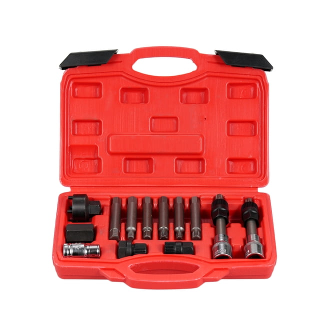 Riwcyla 13 Pcs Alternator Pulley Tool Kit, Alternator Freewheel Pulley Puller Removal Engine Auto Tool Set Insert Bit Socket Set Tool Kit with Storage Case