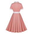 thumbnail image 4 of Puntoco Vestido De Manga Corta Con Cuello En V, Vestido Retro De Mujer Hepburn Con Cuello En V Y Manga Corta Con Cinturón Rosa M, 4 of 8
