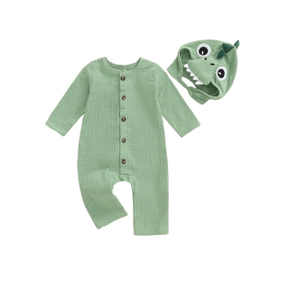 RUINIXCW Toddler Baby Boy Girl Dinosaur Costume Infant Boys Halloween Outfit Romper Spring Fall Winter Clothes Long Sleeve Button Up Jumpsuit Hat