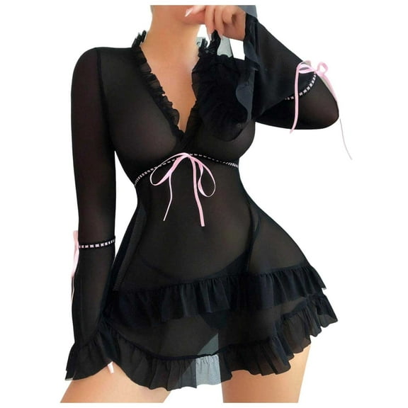 Womens Nightgown Underwear Robe Chemise Sleepwear Black L