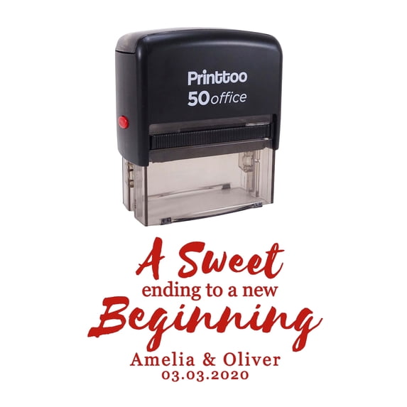 Printtoo Personalized Red Self Inking A Sweet Ending To A New Beginning Stamp Custom Wedding Favor Rubber Stamper-68 x 30 mm