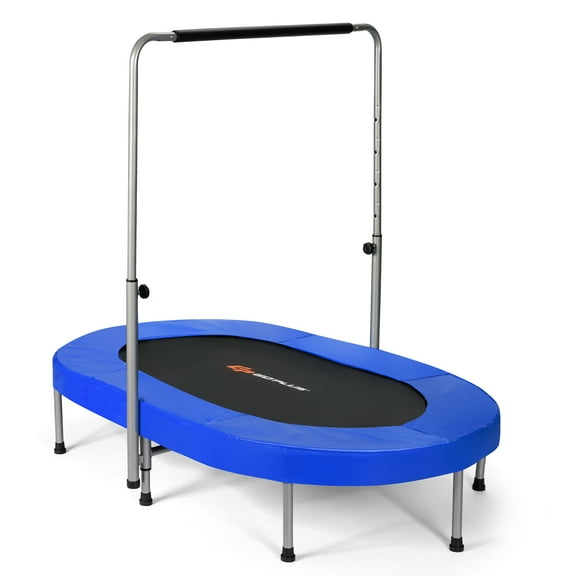 Goplus Foldable Trampoline Double Mini Kids Fitness Rebounder with Adjustable Handle Blue