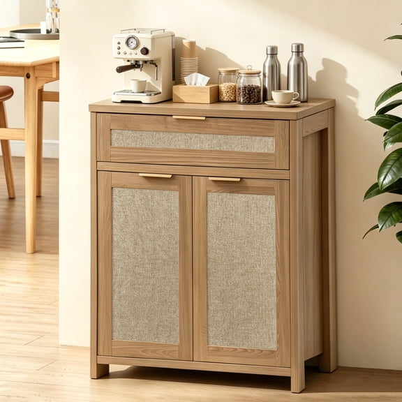 Leumius Rattan Sideboard Cabinet with Storage,Farmhouse Buffet Cabinet with Adjustable Shelf & Drawer for Dining, Kitchen, Entryway, Living Room, Wood