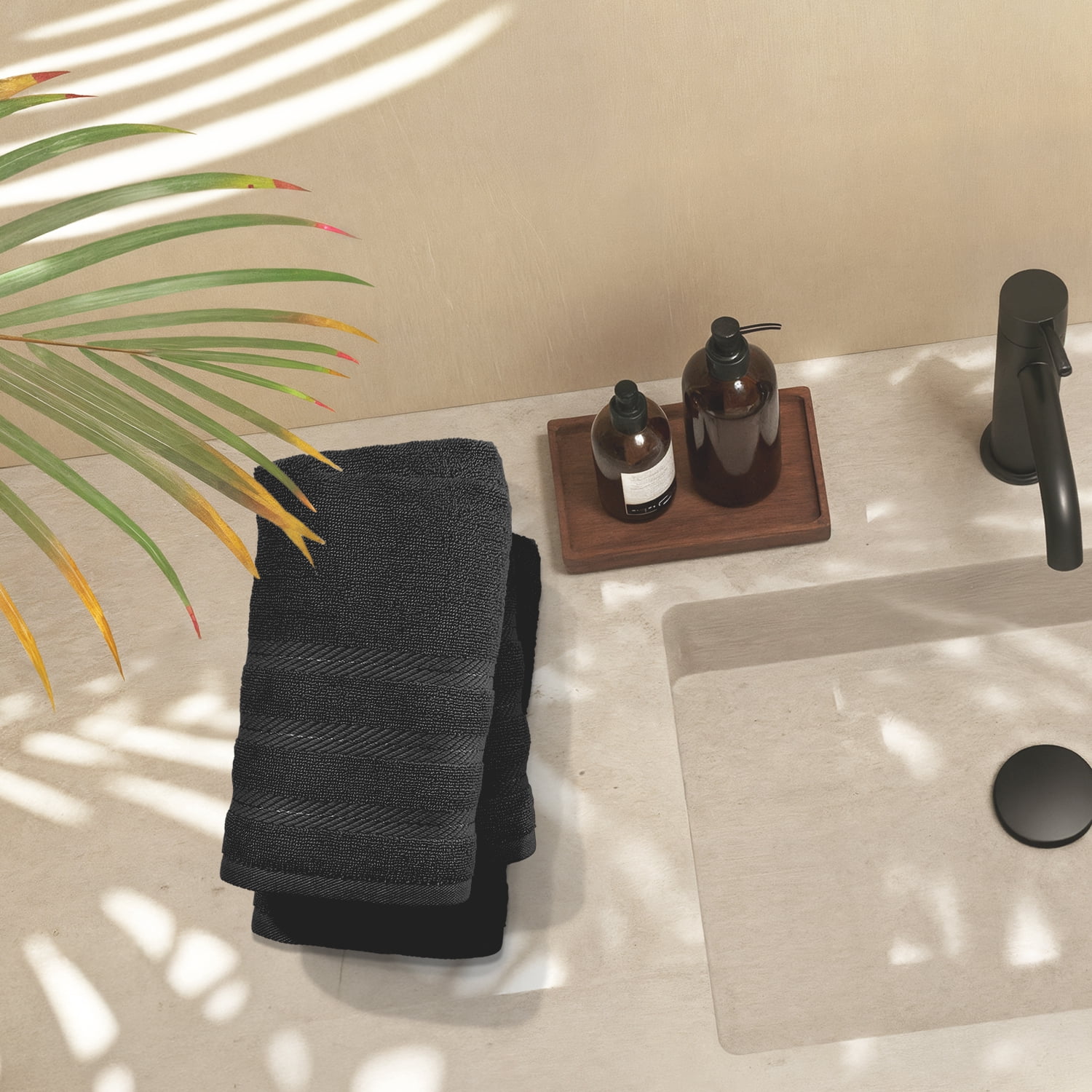 Virtu Bath Towel Sets For Bathroom 100% Ring Spun Cotton Luxury Bath Towel Set 4 Pc Highly Absorbent Towels, Black