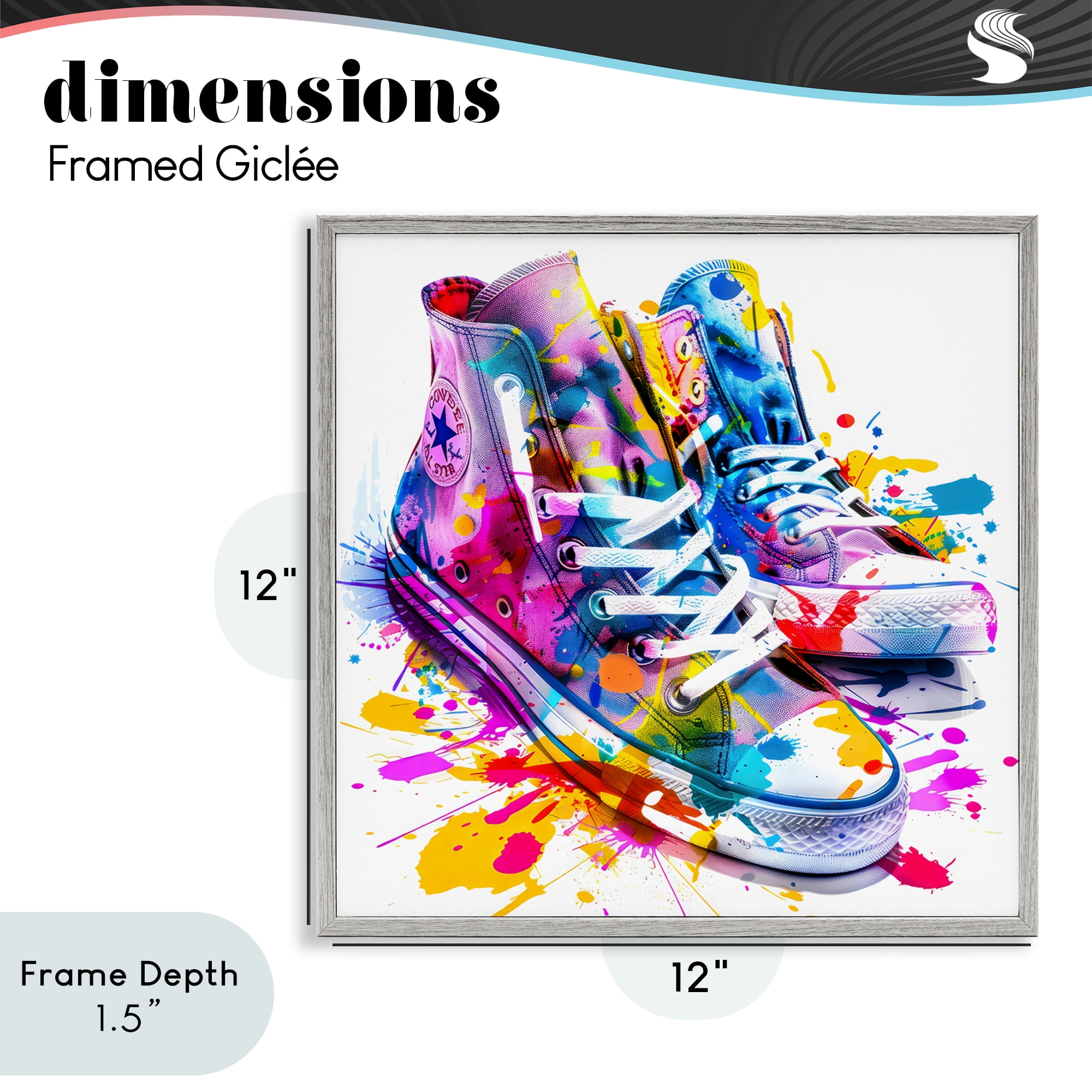 Stupell Industries High Top Sneakers Splash Gray Framed Giclee Art, design by Creative Studio