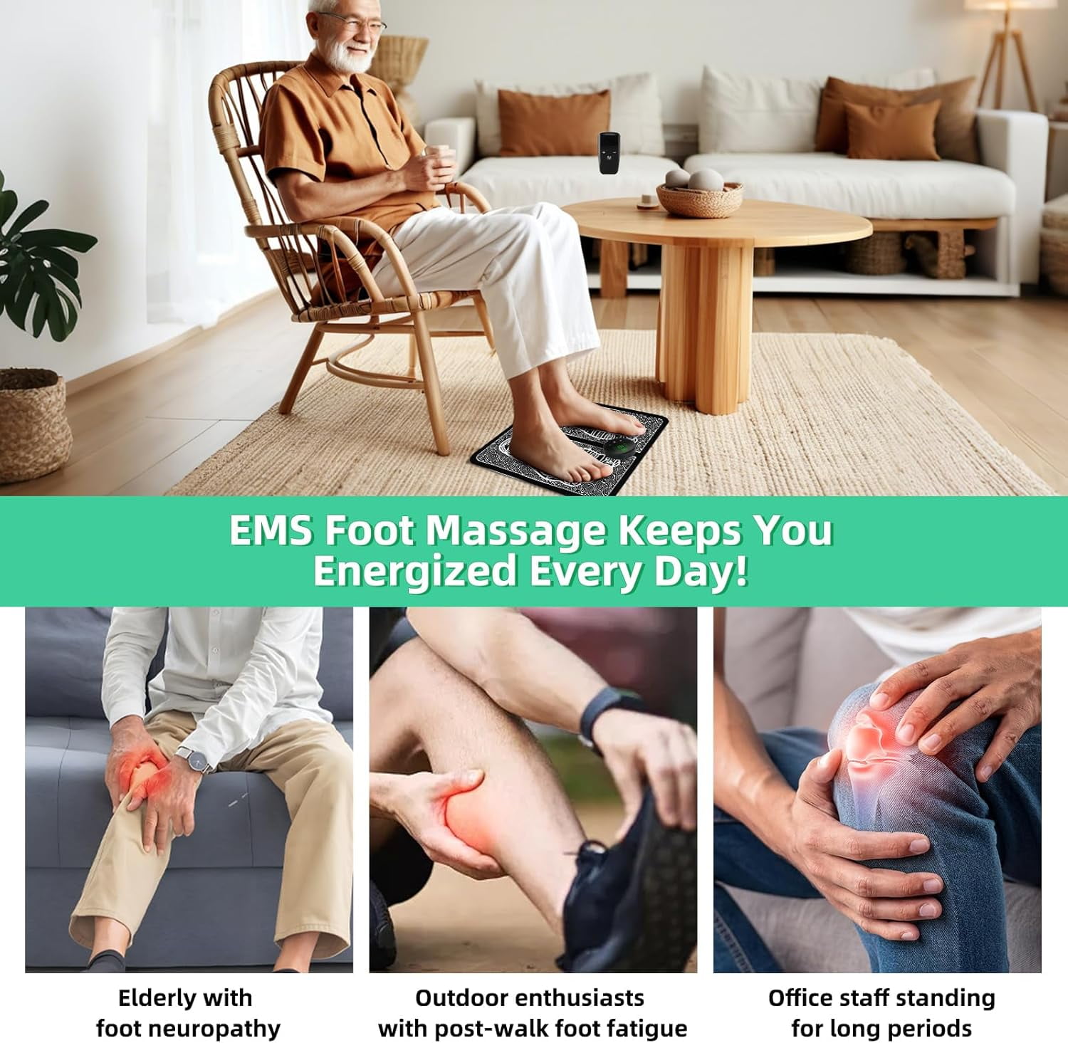 Foot Massager, Transcutaneous Electrical Nerve Stimulator, Portable Feet Massager Pad for Pain Foot Relief Improve and Facilitate Muscle Performance in The Shoulder, Massager and Legs(Remote)