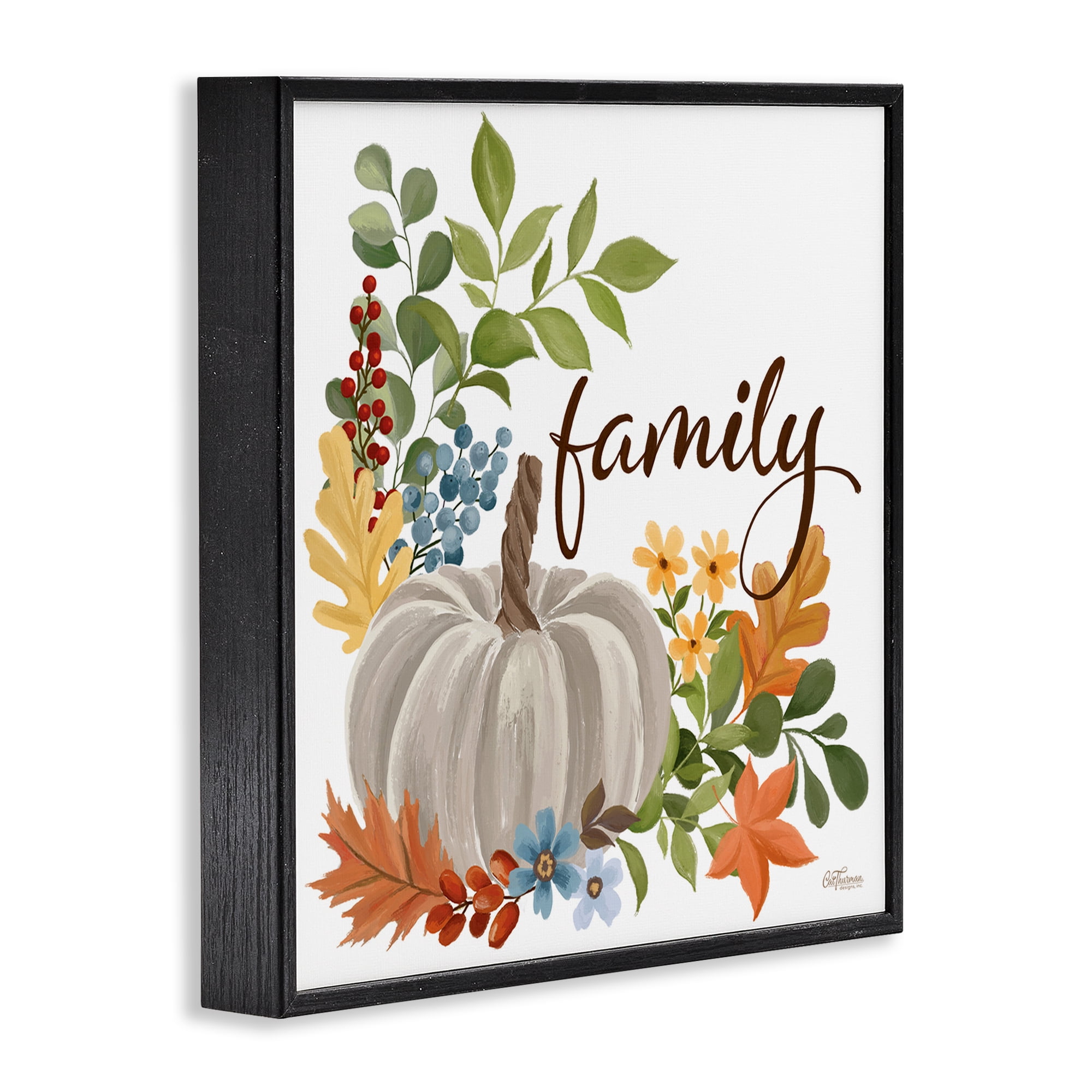 Stupell Industries Autumnal Family Pumpkin Holiday Painting Black Framed Art Print Wall Art, 12 x 12