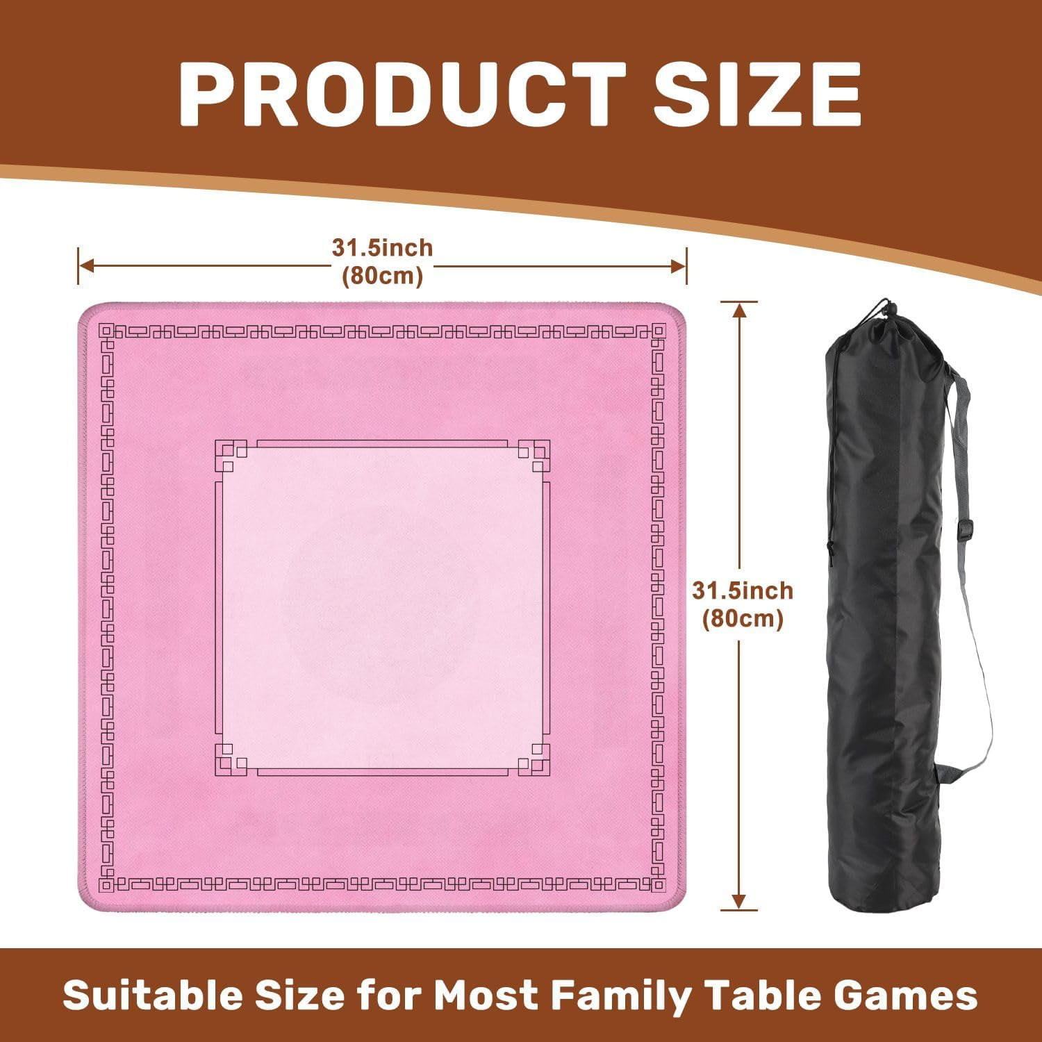 Mahjong Mat 31.5" x 31.5" Soft Pink Textured Fabric Non-Slip Noise Reduction Mahjong Tiles Table Cover for Dominoes Poker Card Board and Tile Games