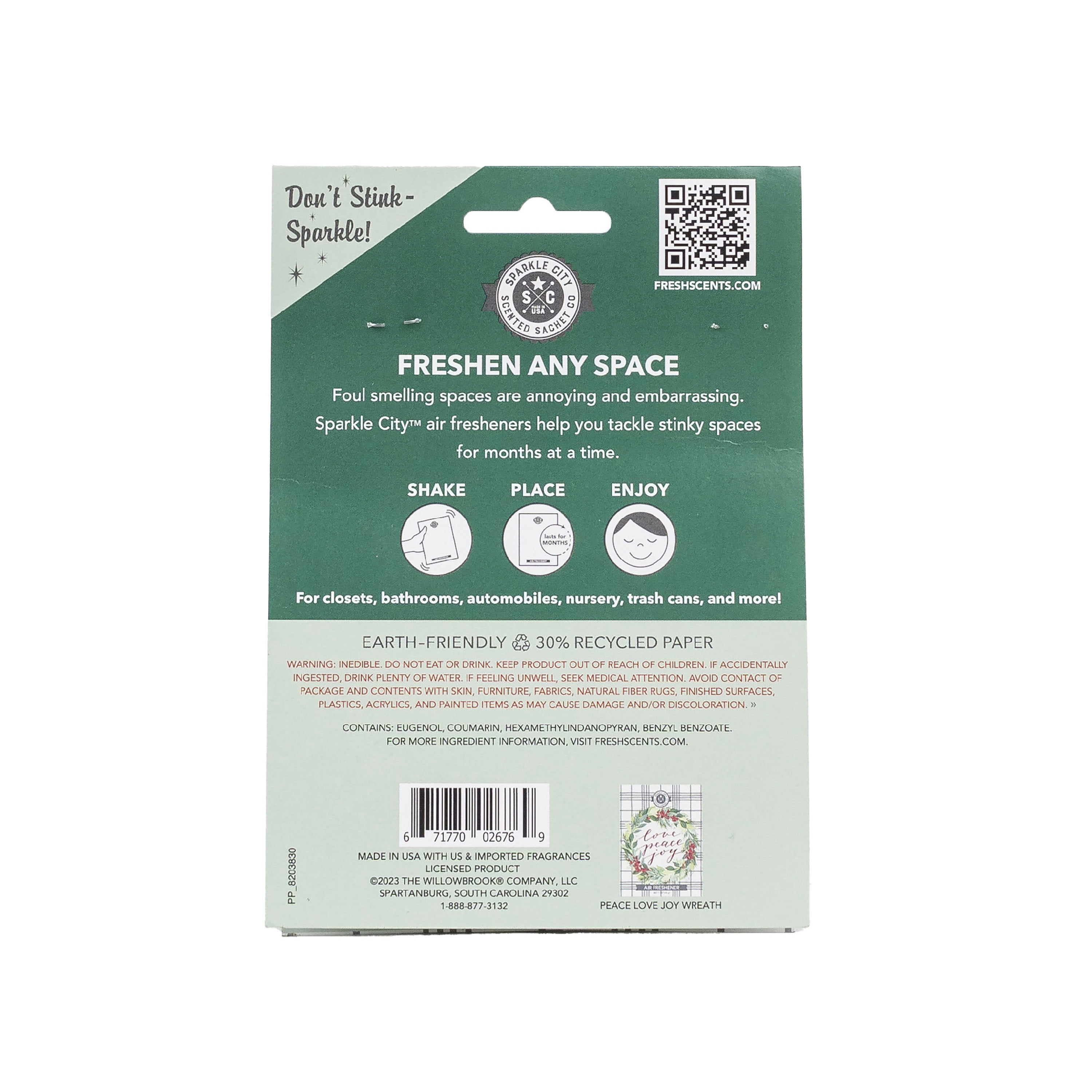 Sparkle City Scented Sachet 2 Pack, Love Peace Joy Wreath