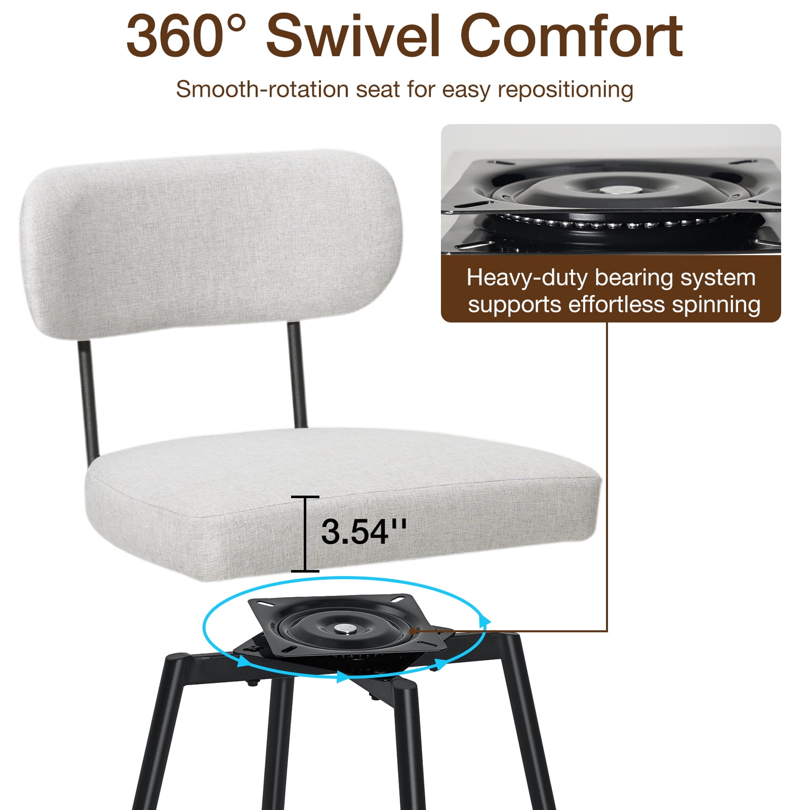 Hommpa Swivel Bar Stools Set of 3 Counter Height Barstools 26" Beige Linen Fabric Upholstered Kitchen Counter Stools with Backs, Metal Legs, Footrest and Wide Seat