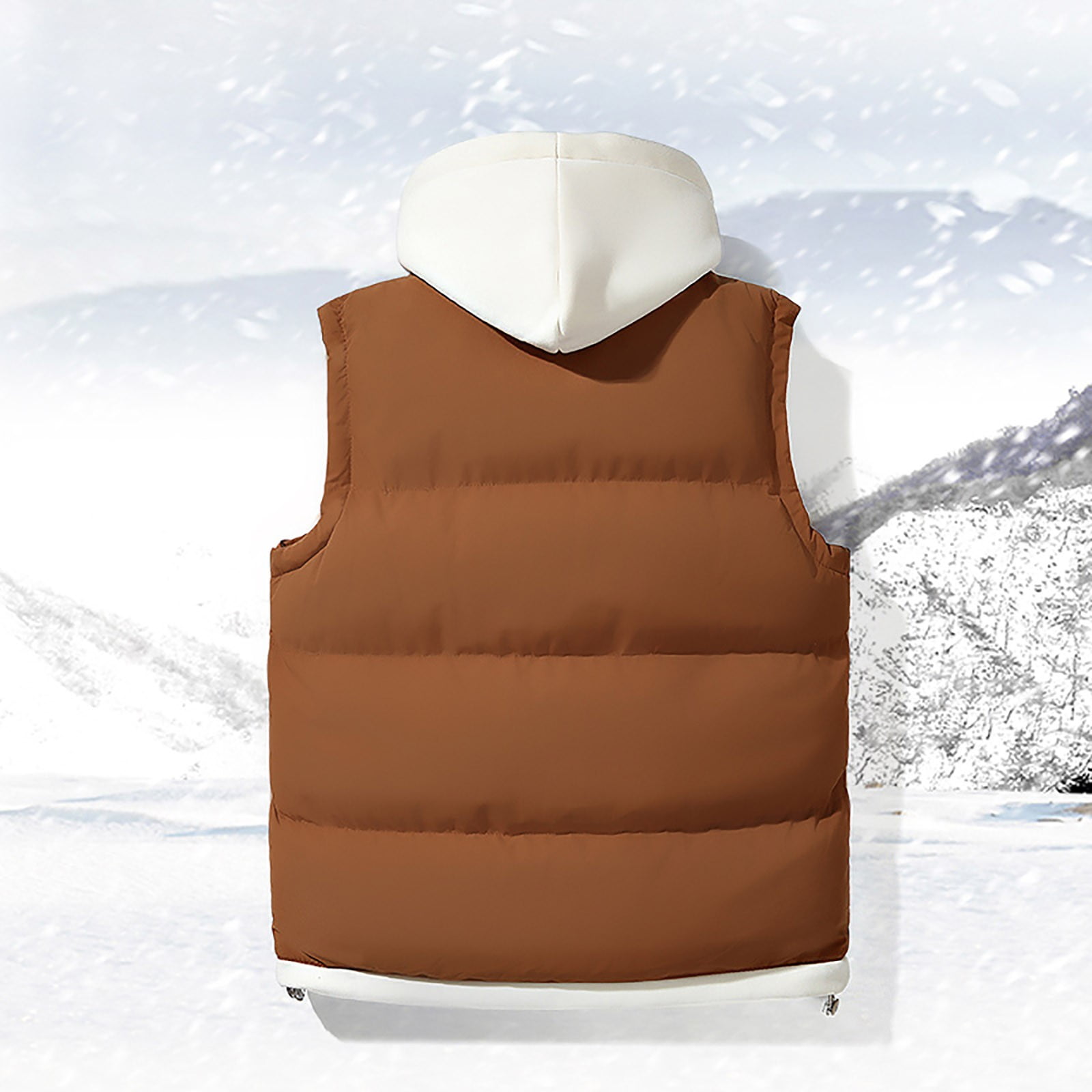 dzxyzu Men's Vest Lined Puffer Hooded Vest Outdoor Quilted Winter Vest Drawstring Waistcoat Sleeveless Hooded Cargo Jacket Padded Vest Sports Waistcoat Coat for Travel Hiking Running - Brown