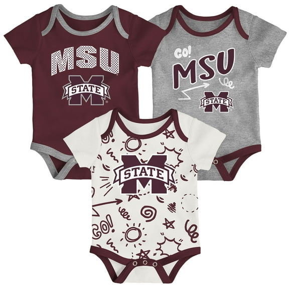 Newborn & Infant Outerstuff Mississippi State Bulldogs Three-Pack All Day Play Bodysuit Set