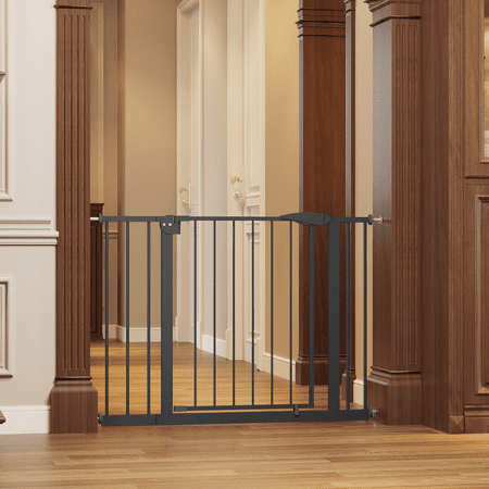 29.5-45.3' Wide Gate For Stairs, Dog Gate Indoor For Doorways, No Drilling Pressure Mounted Pet Gates, Easy Walk Through Safety Gate, White/Black