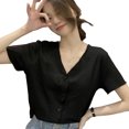 thumbnail image 4 of Camisa de manga corta para mujer, cuello en V, dulce, elegante, resistente al desgaste, transpirable, cómoda para el uso diario, 4 of 8