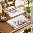thumbnail image 2 of Colorful Easter Egg Placemats Set of 1, Purple Flower Heat Insulated Linen Place Mats, Washable Stain-Proof Table Mats for Dining Tables Holiday Decor 13x19 Inches, 2 of 9