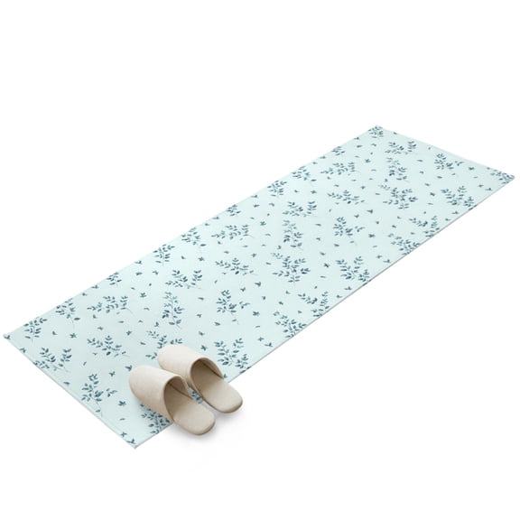 Teal Leaves Washable Area Rug 2 x 6 ft Country Pastoral Minimalist Farmhouse Leaf Soft Non‑Slip Rugs Stain Repellent Indoor Mats for Long Hallway, Kitchen Runner, Corridor Laundry