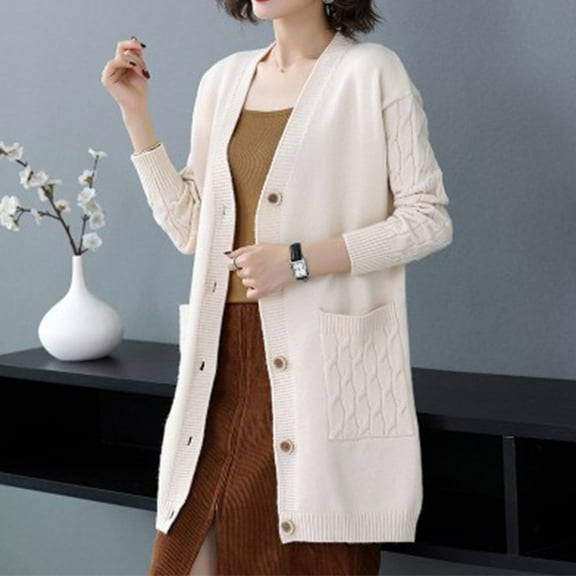 POROPL Long Sweaters for Women Long Sleeve Cardigan V-Neck Longes Sweater Casual Knitted Color Blocked Blouse Top Outer Size S-XXL