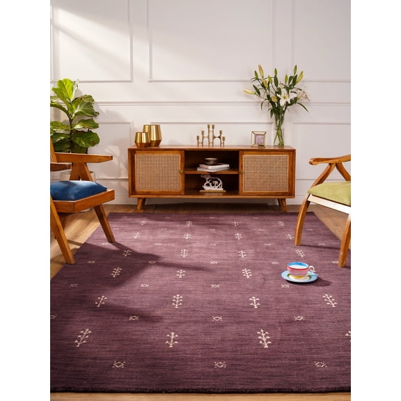 Rugsotic Carpets Hand Knotted Wool Area Rug 4'x6' Purple Contemporary Rectangle Indoor Rug for Living Room, Bedroom Antimicrobial L00501