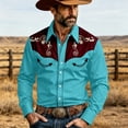thumbnail image 2 of xfsWaSs Men's Western Cowboy Shirt Vintage Print Long Sleeve Shirts Slim Fit Casual Button Down Shirts Cowboy Style Festival Outfit Fashion Party Tops, 2 of 4