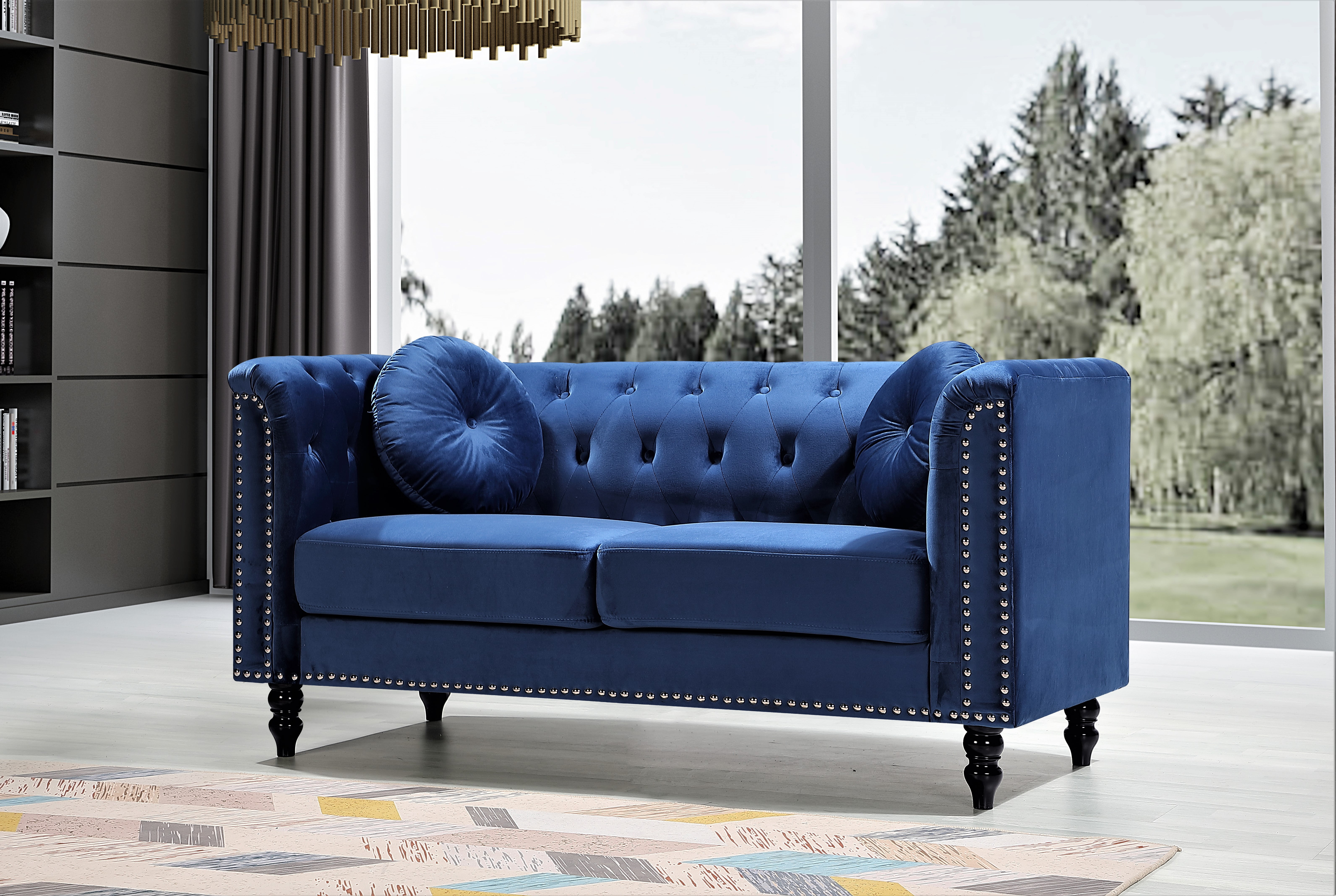Uspridefurniture Lueck 64.2'' Velvet Rolled Arm Loveseat, Blue