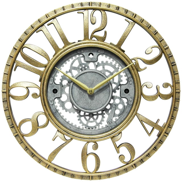 Infinity Instruments 20031GS Engrenage Décoratif 15,5 Pouces Horloge Murale, Or et Argent