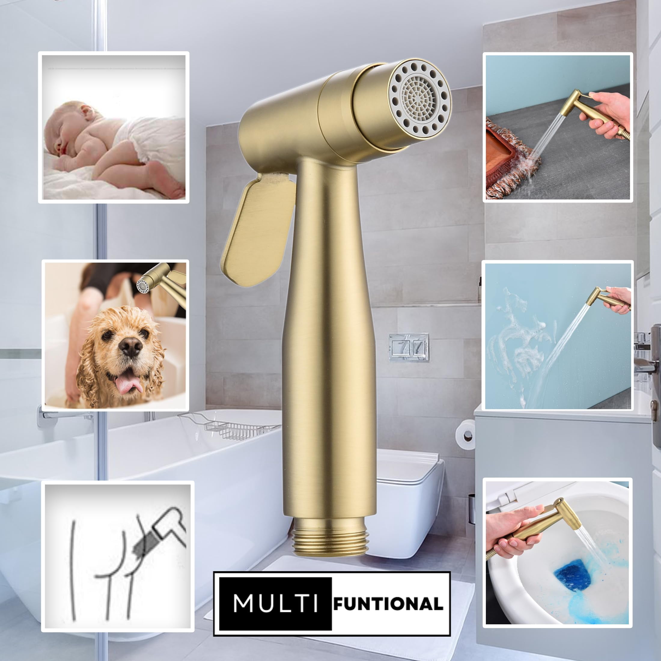 Stainless Steel Bidet Sprayer For Toilet  Finish With Jet And Soft Spray Modes Handheld Cloth Diaper Bathing Pets Feminine Wash