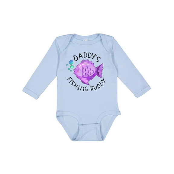 Inktastic Daddy's Fishing Buddy with Cute Purple Fish Boys or Girls Long Sleeve Baby Bodysuit