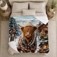 thumbnail image 5 of Winter Highland Cow Cabin Scene Christmas Rustic Holiday, Festive Holiday Scene, Warm Flannel Blanket for Ranch House and Living Room, Art Lovers Valentine's Day Gift, Festive Home Decor, 5 of 9