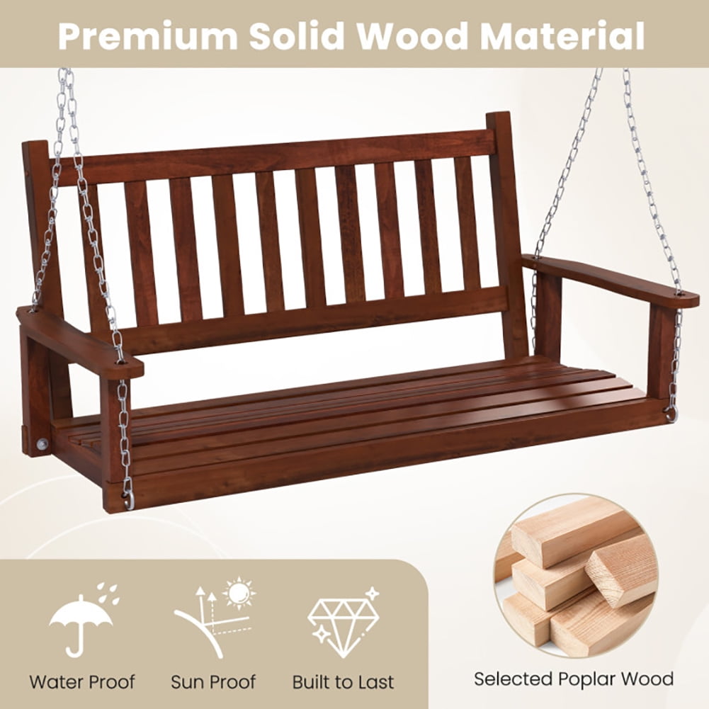 Aimee Lii 3-Person Wooden Outdoor Porch Swing with 800 lbs Weight Capacity, Swing Chair Outdoor, Brown Aimee Lii 3-Person Wooden Outdoor Porch Swing with 800 lbs Weight Capacity, Swing Chair Outdoor, Brown