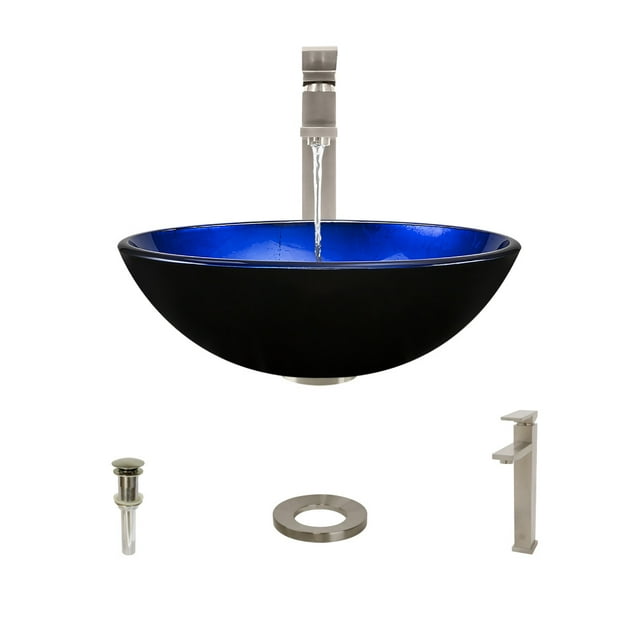 MR Direct 608 Vessel Sink Ensemble with a Brushed Nickel finish 721 faucet, pop-up drain, and sink ring.