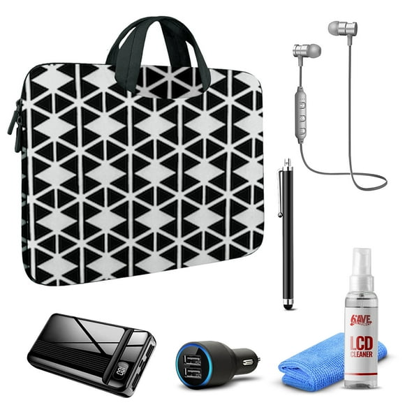 Tablet Travel Accessory Bundle with Black/White Sleeve Compatible with (Fire HD, Kindle Paperwhite,All Tablets Up to 10-Inches)