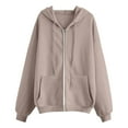 thumbnail image 3 of Ediodpoh Womens Casual Solid Long Sleeve Zipper Hooded Coat Pocket Sweatshirt Tops Solid Women's Hoodies Sweatshirts Khaki_002 XXL, 3 of 4