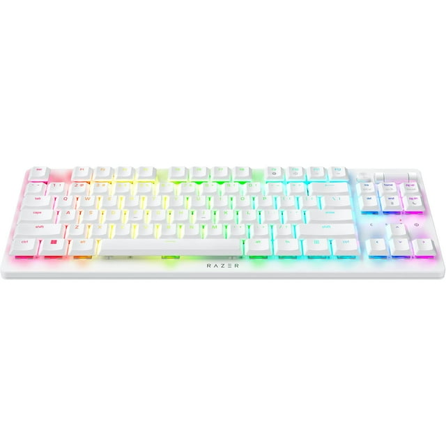 Razer DeathStalker V2 Pro TKL Clavier de Jeu Sans Fil : Commutateurs Optiques Profil Bas Linéaire Rouge - HyperSpeed Sans Fil et Bluetooth - Chroma RGB - Batterie jusqu'à 200 H - Snap Tap - Blanc