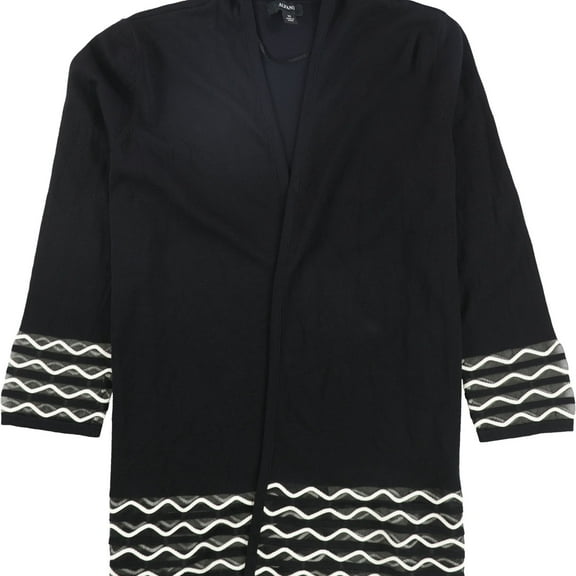 Alfani Womens Wavy-Trim Cardigan Sweater, Black, X-Small