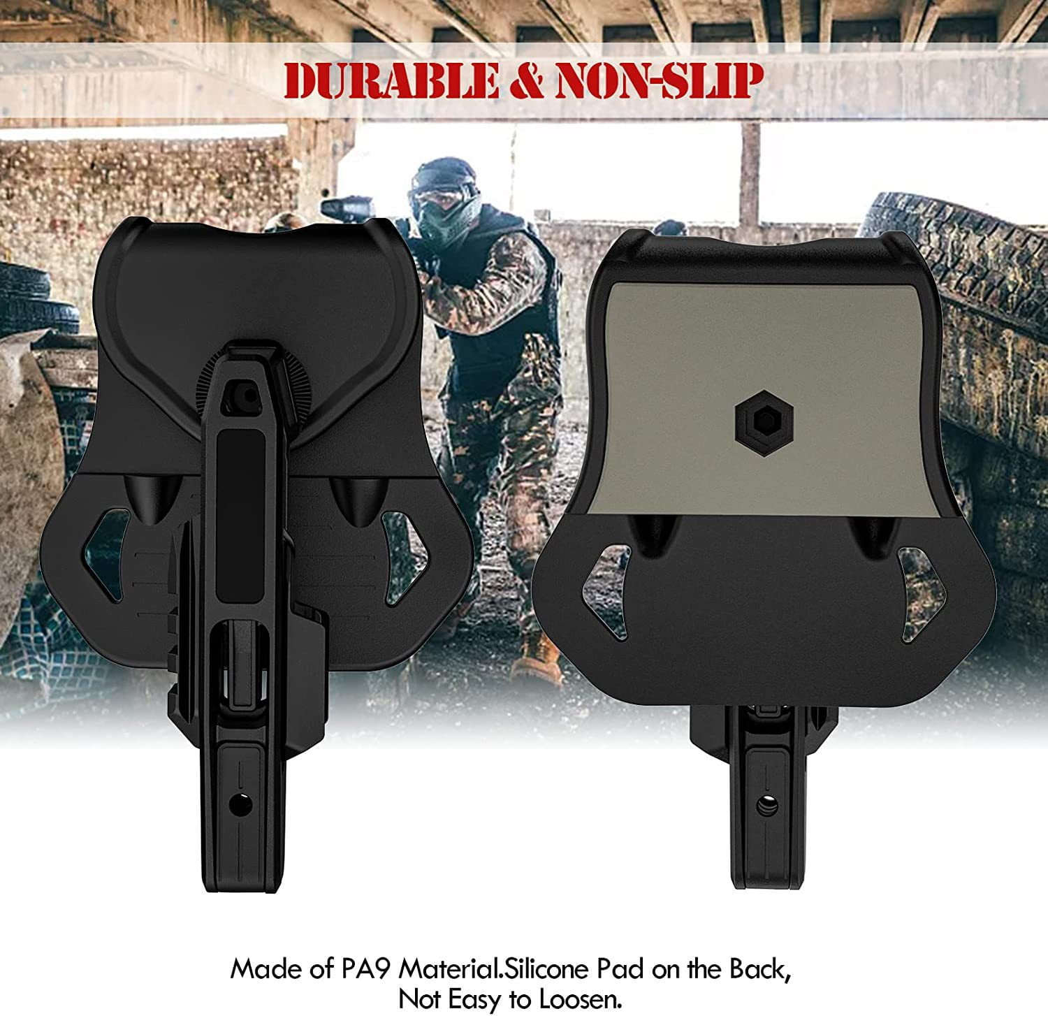 Suitable for all Double Stack Glock 9mm/SW40/357 holsters with integrated rails